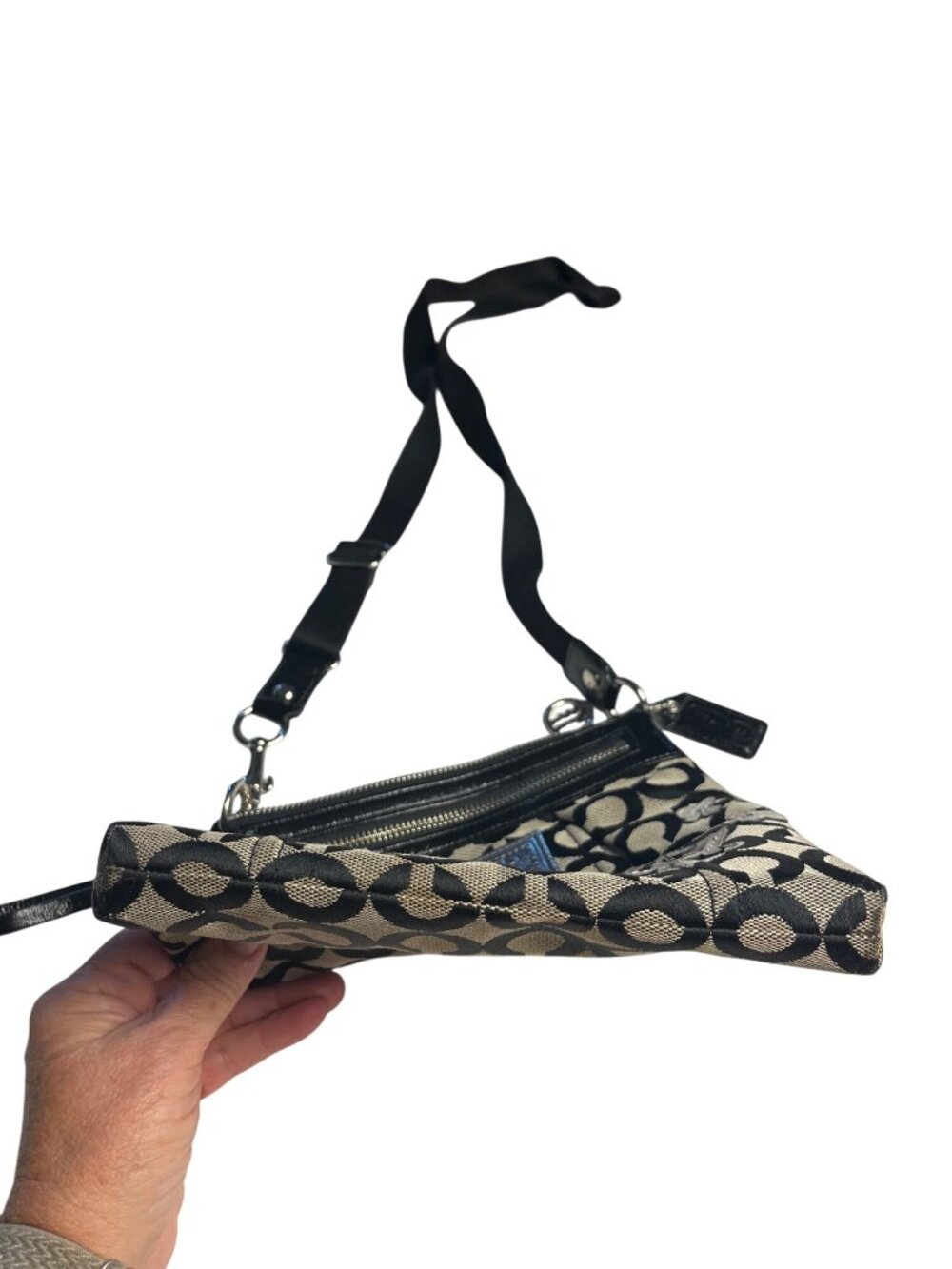Coach Poppy Black & Gray Signature Jacquard Crossbody Bag Silver Appliqué Accent - Picture 8 of 16